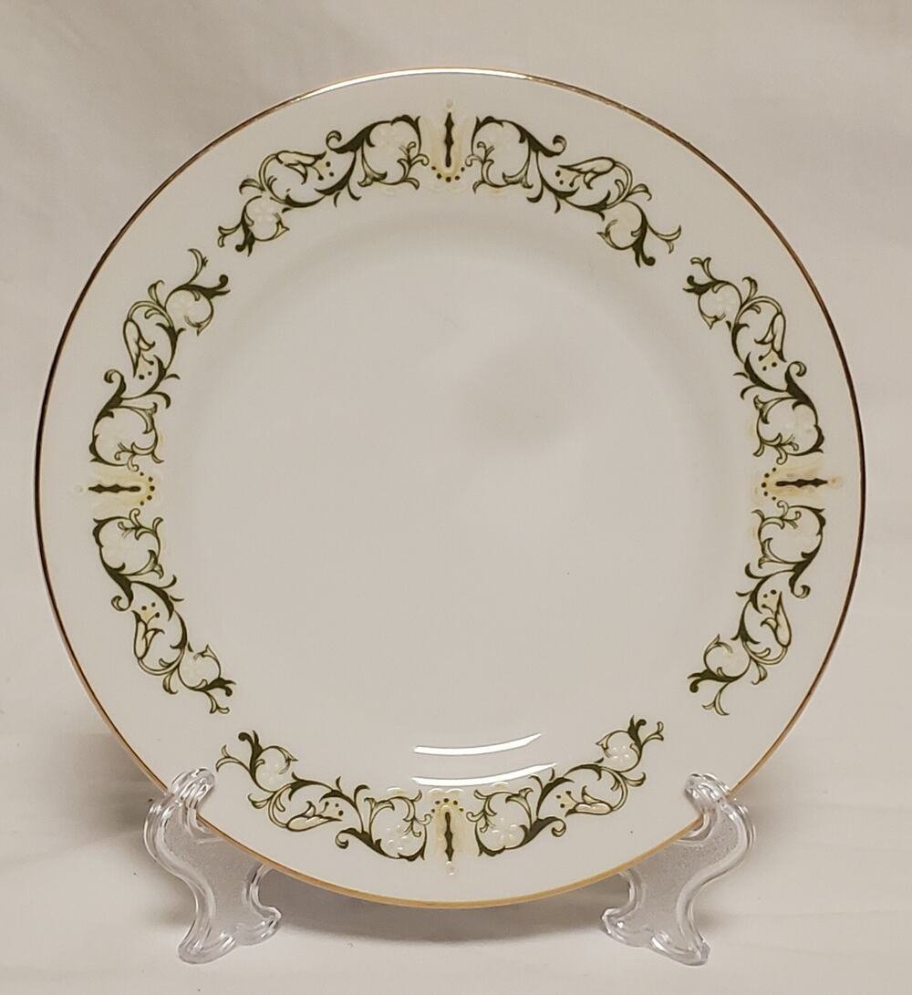 Fine China of Japan BELL FLOWER 2999 Green Scroll White Dessert Berry Bowl 6.5"